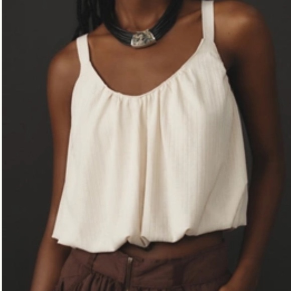 NWT BY ANTHROPOLOGIE SHEER RIBBED BUCKLE BUBBLE TANK  - Large - Picture 1 of 11